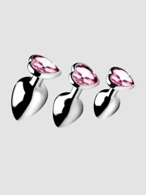 Kit de 3 Plugs Anal Métal Bijou Pink Heart Gem