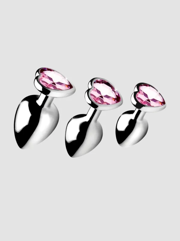 Kit de 3 Plugs Anal Métal Bijou Pink Heart Gem