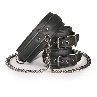 Easytoys Fetish - - Collier en cuir avec menottes - Noir