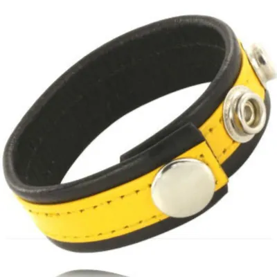 Cockring Cuir Réglable Jaune Noir 3 Positions - Metal Hard