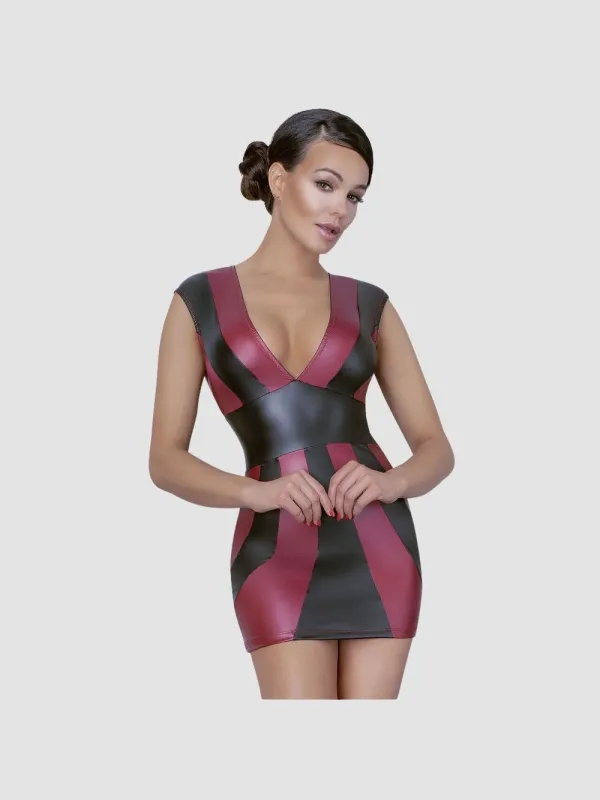Robe Rayures Effet Cuir Mat Rouge & Noire