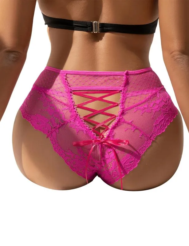 Christine - Culotte de luxe en dentelle avec lacets - rose
