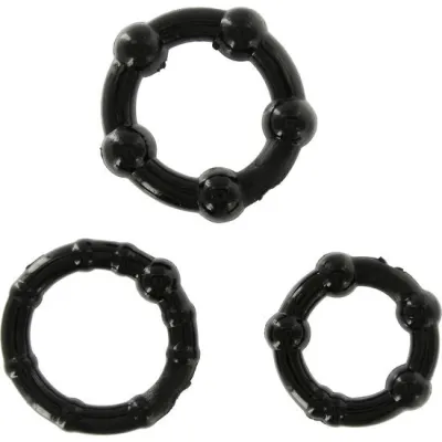 Ensemble de 3 anneaux péniens silicone noir - Seven Creations