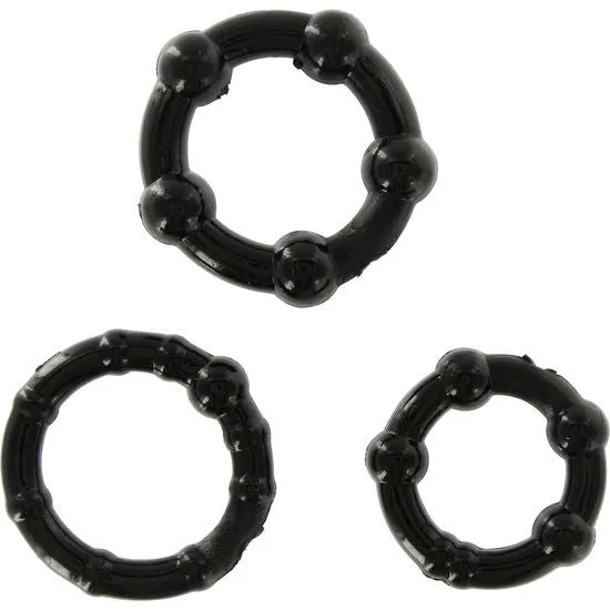 Ensemble de 3 anneaux péniens silicone noir - Seven Creations