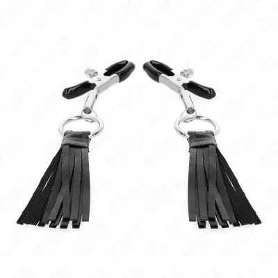 Pinces à tétons réglables avec franges en cuir - Kink
