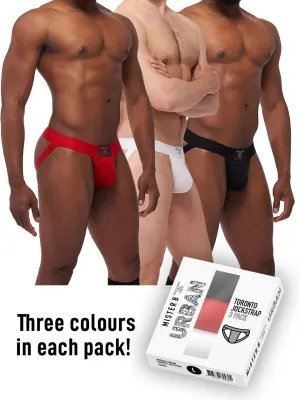 Lot de 3 Jockstraps Mister B TORONTO Blanc-Noir-Rouge