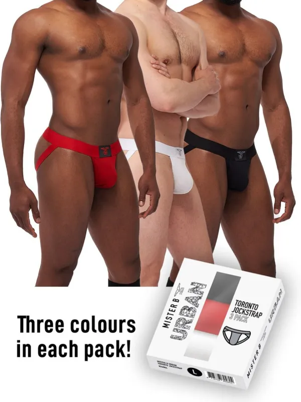 Lot de 3 Jockstraps Mister B TORONTO Blanc-Noir-Rouge