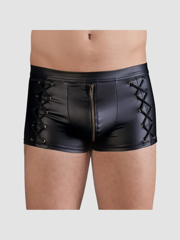 Boxer Effet Cuir Zip & Laçage Noir