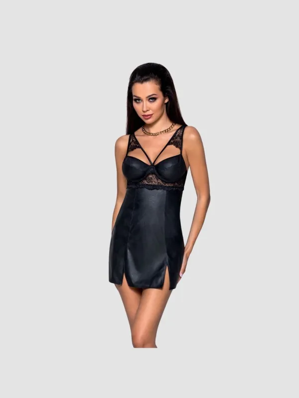 Nuisette Loona Cuir & Dentelle Leather Collection Noire