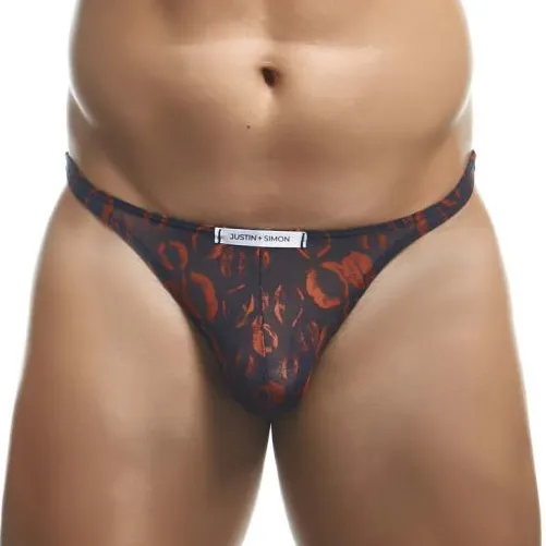 JUSTINSIMON String Motif Lèvres CLASSIC THONG Noir-Rouge