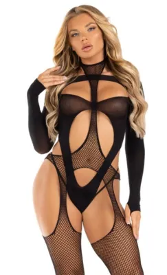 Leg Avenue - Ensemble Body Deux Pièces avec Col Halter - Noir