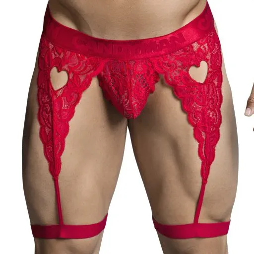 CandyMan String Porte-Jarretelles Dentelle PEITHO Rouge