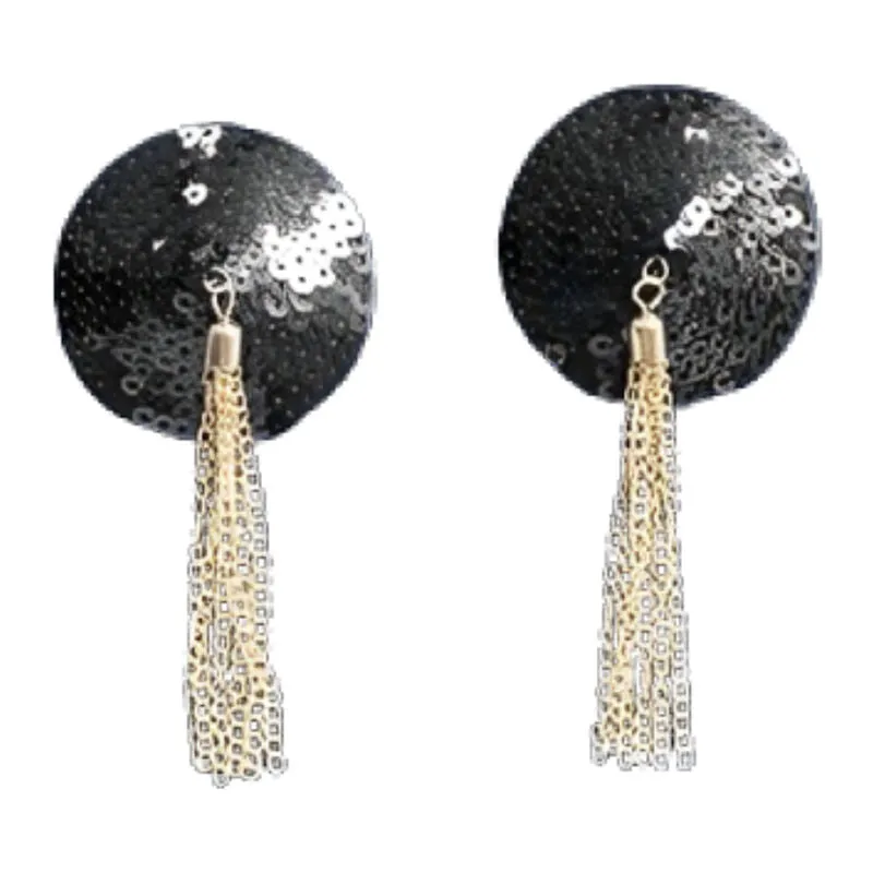 Cache-tétons Paillettes Chaînes Dorées CR4714 Noir - Chilirose