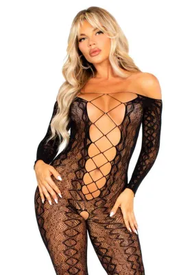 Leg Avenue – Bodystocking Ouverte à Motif Serpent – Noir