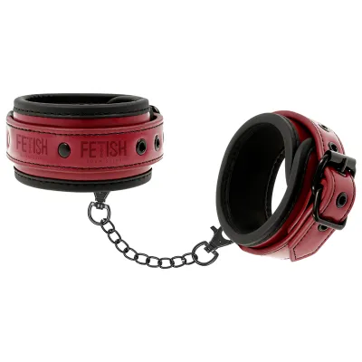 Menottes Cheville BDSM Cuir Vegan Rouge - Fetish Submissive