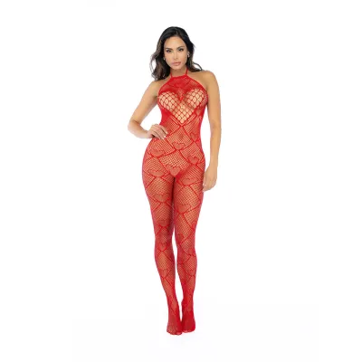 Mapalé Bodystocking Rouge Cœurs &amp; Strass Taille Unique