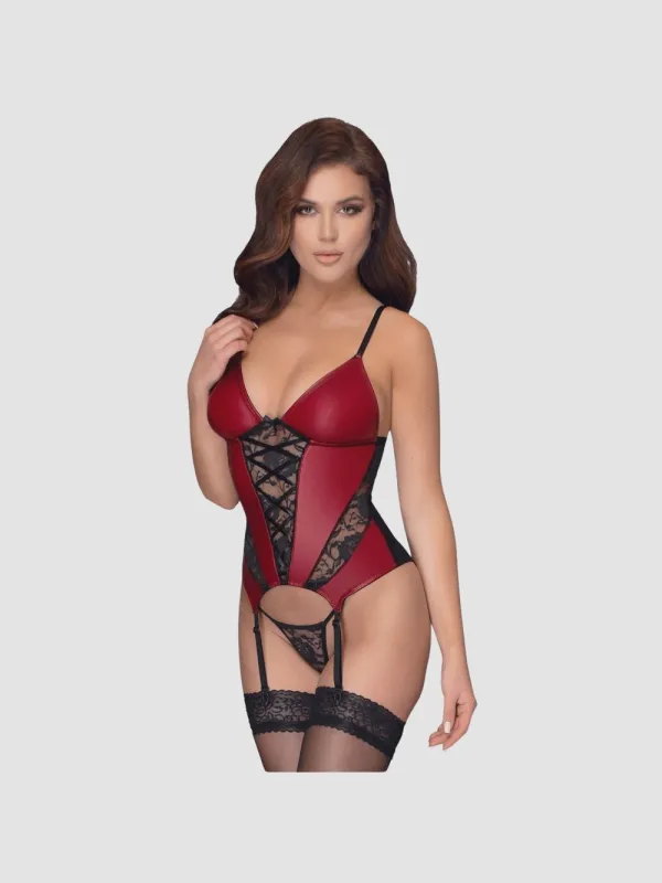 Guêpière Effet Cuir, Dentelle Rouge & Noire