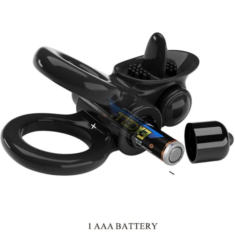 Anneau Vibrant Passionate Ring Double + Stimulateur Noir - Pretty Love