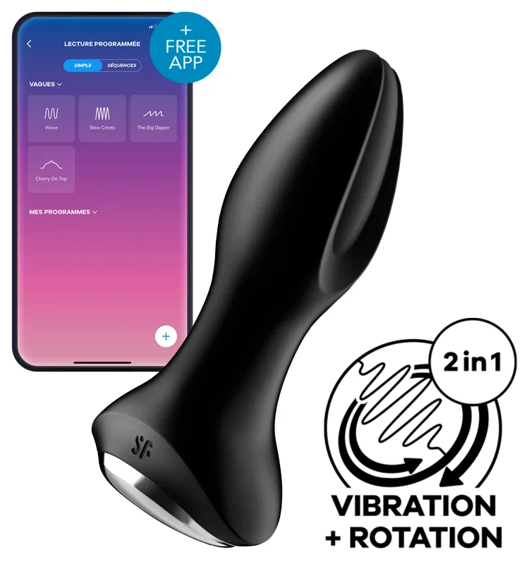 Plug vibrant connecté ROTATOR 2 Satisfyer 10 x 4cm Noir