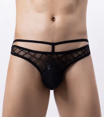 MenSexyWear String Transparent HOLLOWOUT Noir