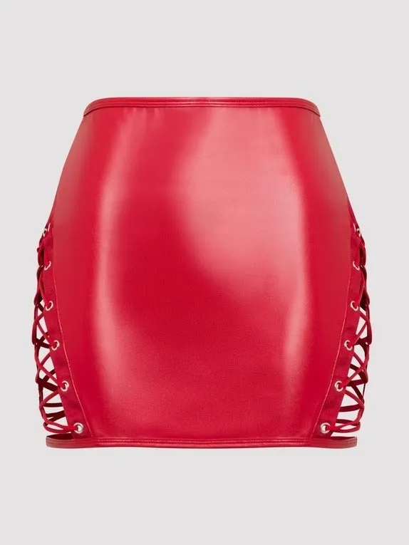 Mini-jupe taille haute rouge effet cuir à lacets Fierce - 1XL/2XL