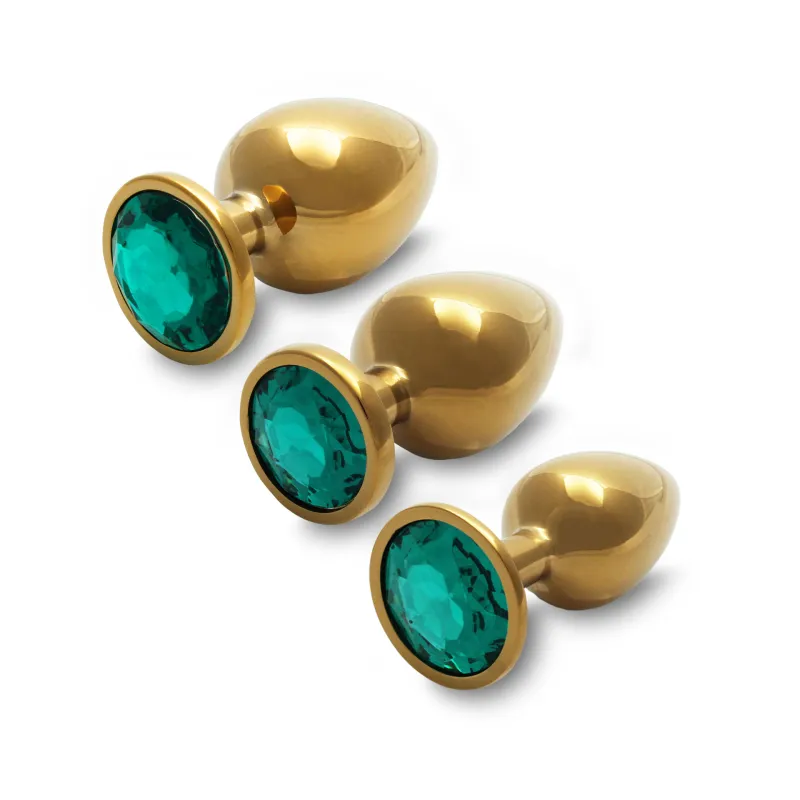 Plug bijou Métallique Rond Gold - Emeraude
