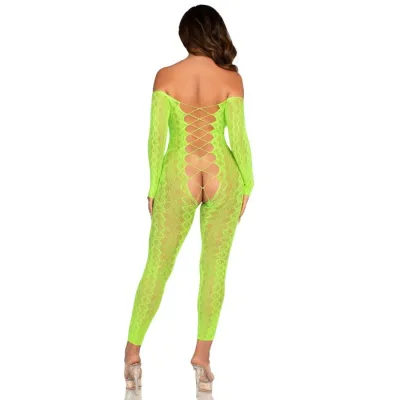 Bodystocking Ouvert Dentelle Serpent Vert Fluo - Leg Avenue