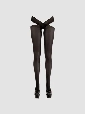 Collant Ouvert Taille Croisée Noir