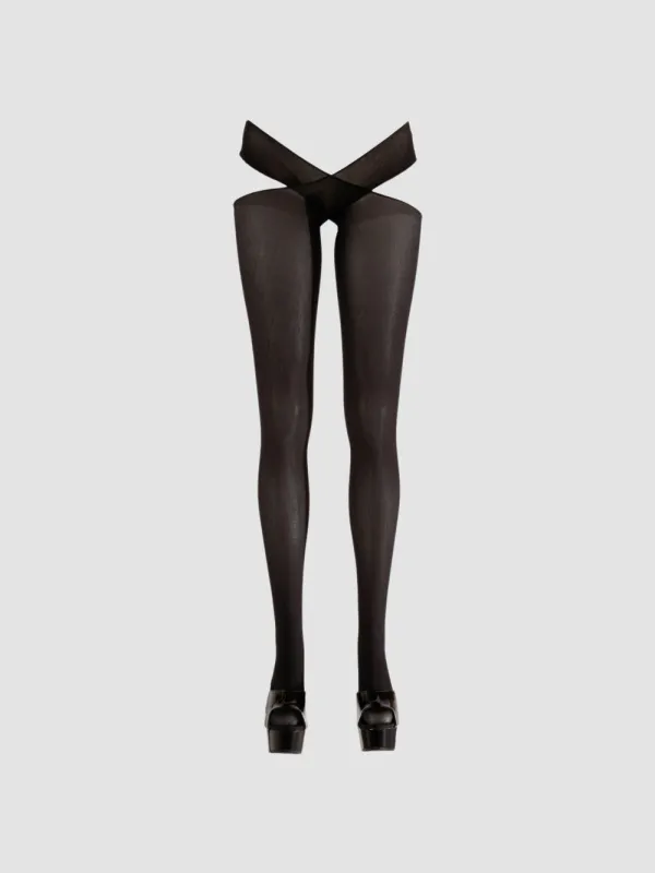 Collant Ouvert Taille Croisée Noir