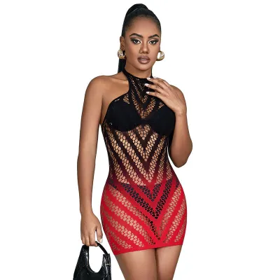 Body Résille Dégradé Rouge et Noir Taille Unique - Subblime