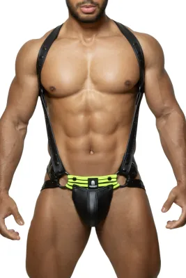 Ensemble Harnais + Jockstrap TITANO Noir-Jaune