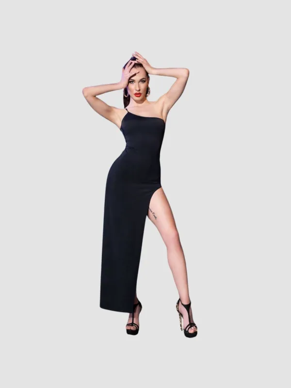 Robe Longue Asymétrique CR4443 Noire