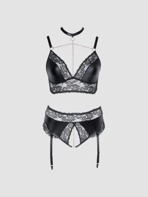 Ensemble 2 Pièces Wetlook & Dentelle Noir GT