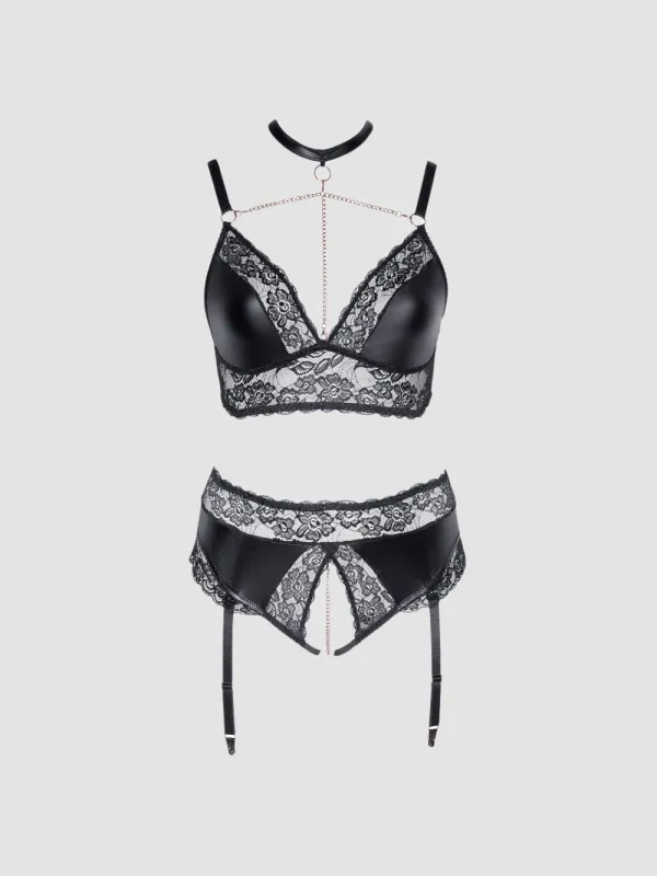 Ensemble 2 Pièces Wetlook & Dentelle Noir GT