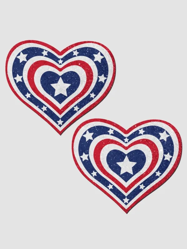 Caches-Tétons Coeur USA Rouge, Blanc & Bleu
