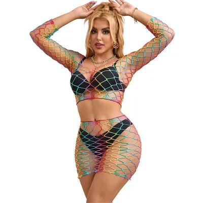 Ensemble Lingerie Résille 2 Pièces Arc-en-Ciel - Subblime