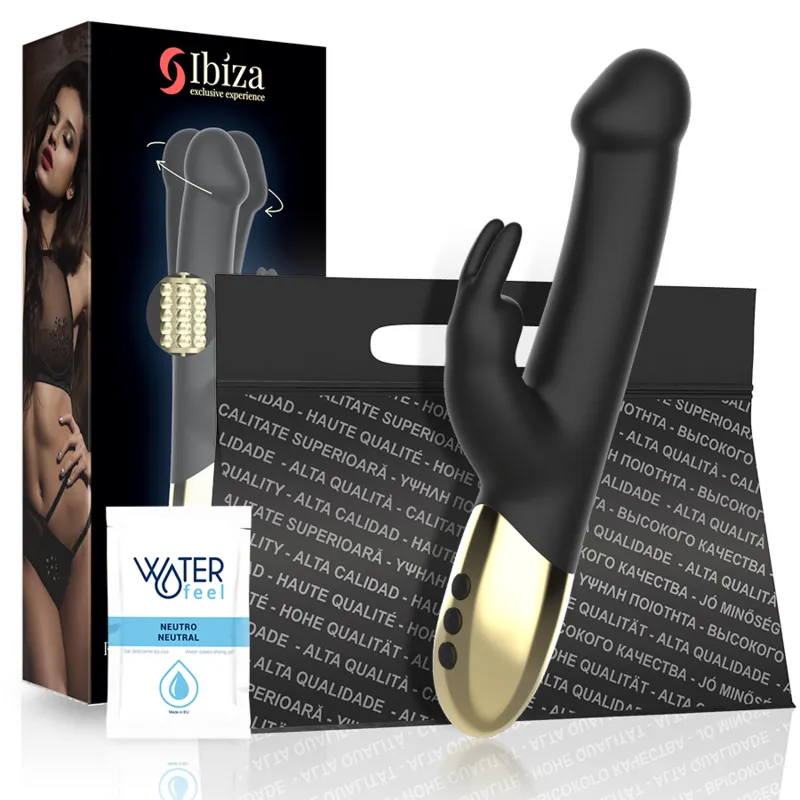 Vibromasseur Lapin Rotatif Ibiza Noir et Or - Ibiza