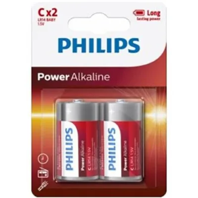 Philips - pile alcaline power c lr14 blister*2