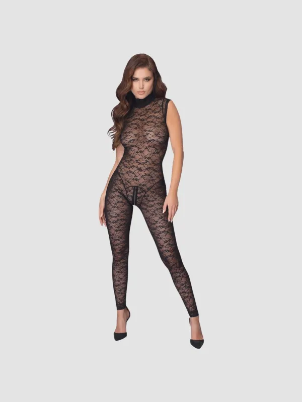 Combinaison Ouverture Zip Dentelle Noire