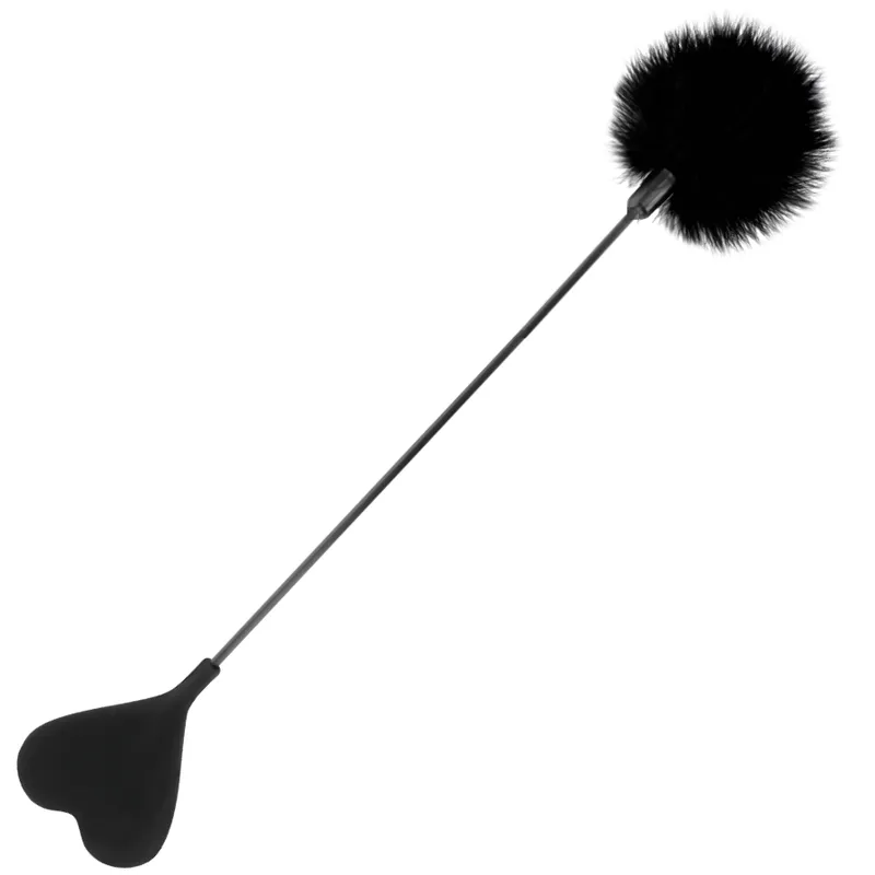 Cravache BDSM double face plumes et cuir Darkness 40cm - Darkness