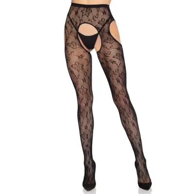 Leg Avenue - Collant Résille Floral - Noir