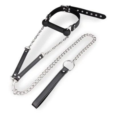 Bâillon mors en silicone avec rênes et laisse