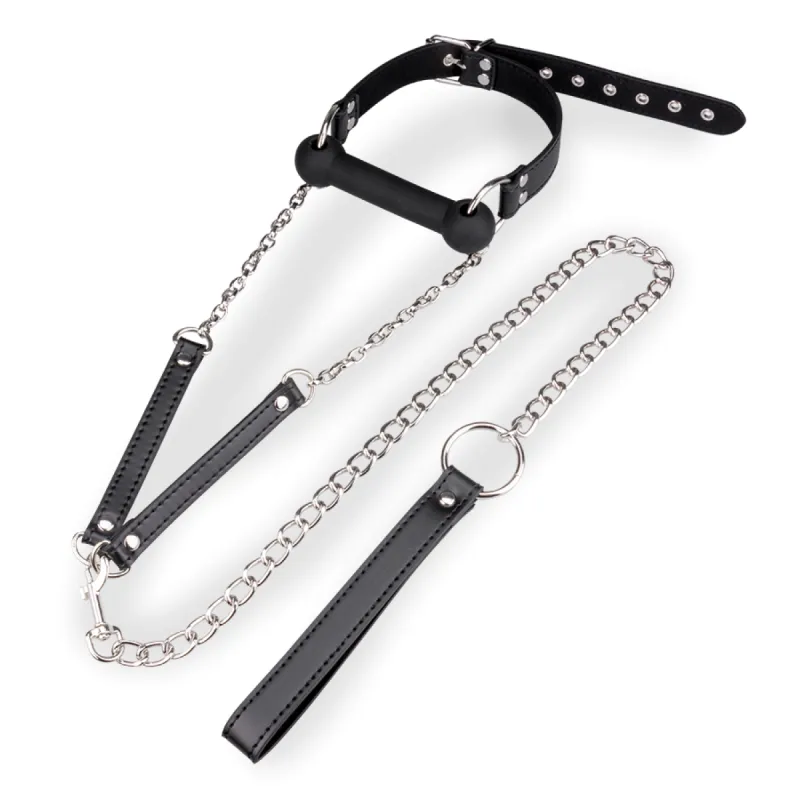 Bâillon mors en silicone avec rênes et laisse