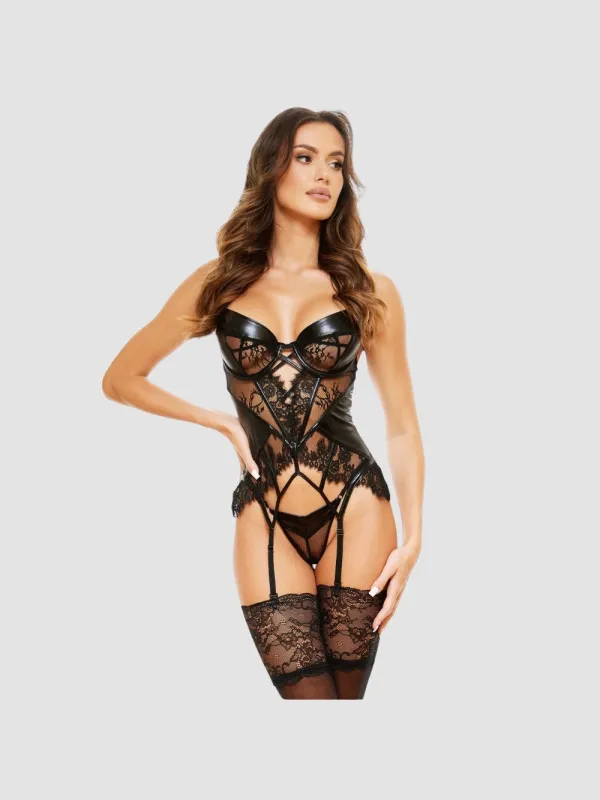 Guêpière Leonela wetlook noir