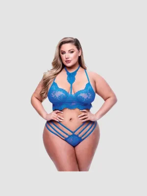 Ensemble 2 pièces dentelle feuillage bleu GT