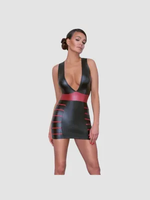 Robe Effet Cuir Mat Noire & Rouge