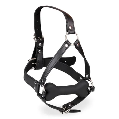 Bâillon harnais avec os en silicone 12,3cm Puppy Play Kinky