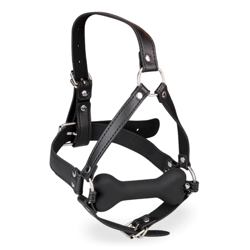 Bâillon harnais avec os en silicone 12,3cm Puppy Play Kinky