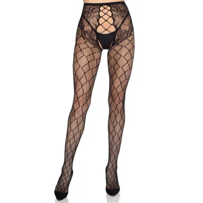 Leg Avenue - Collant Résille Entrejambe Ouvert - Noir