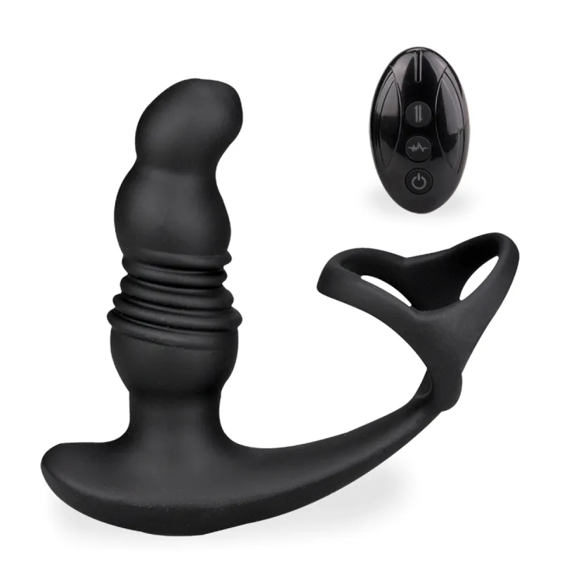 Vibromasseur anal Stimulateur prostatique vibrant et va-et-vient avec anneaux Soulmate - Noir